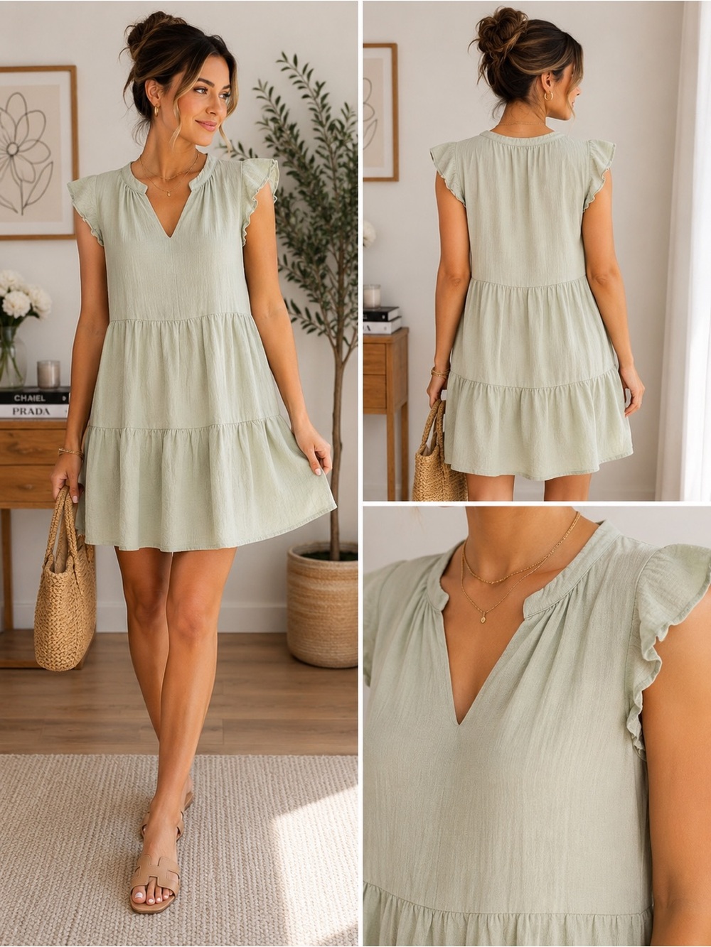Petal + Pup Flowy Sage Babydoll Dress – Teacher Style – Size 10